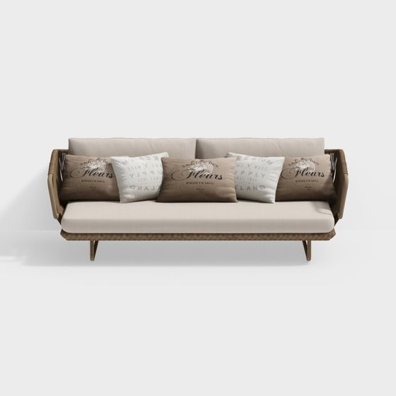 Modern B&B Double Sofa 3D Model in Beige Finish