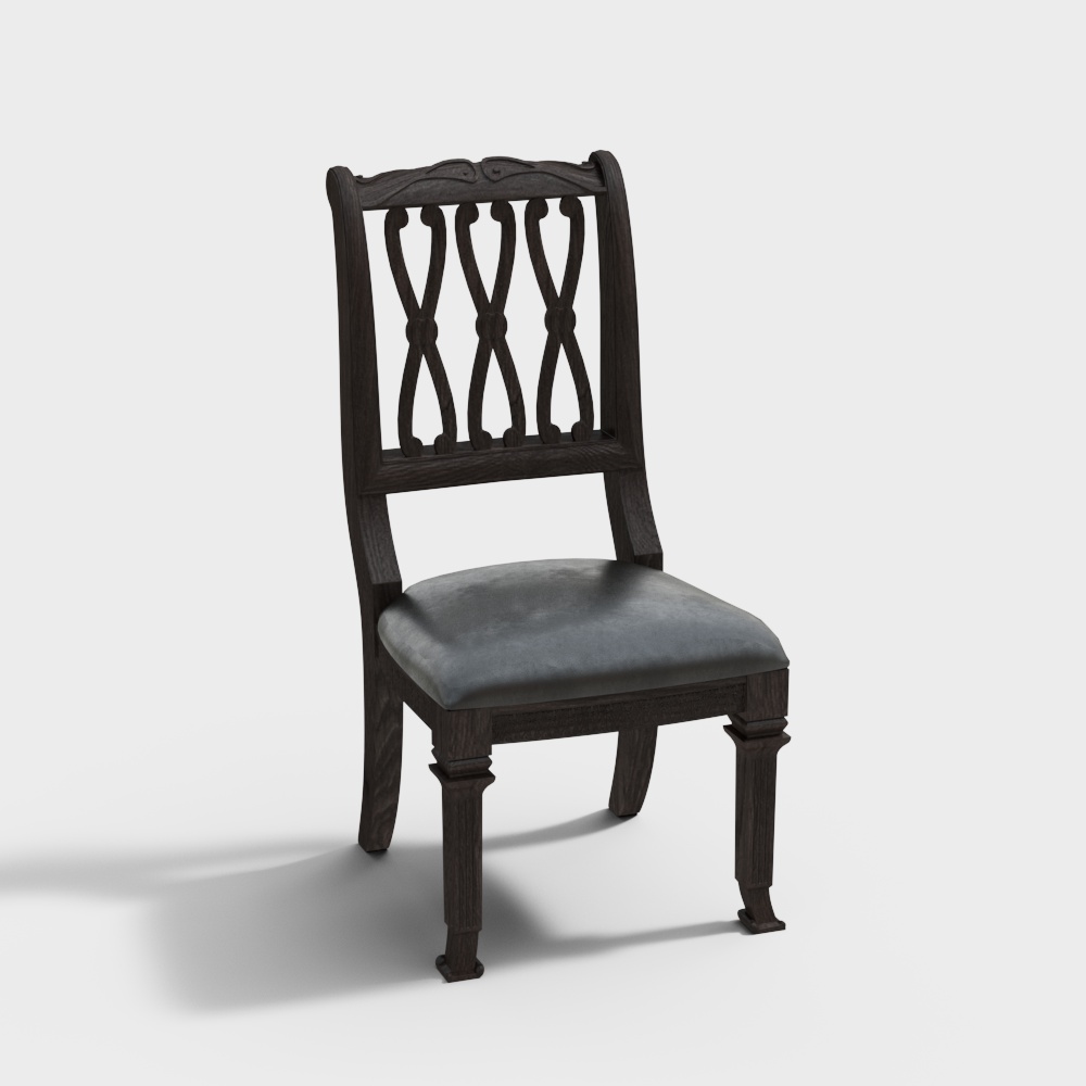 Elegant Vintage Chair 3D Model – Low-Poly Wooden Frame