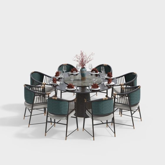 Sophisticated Dining Table and Chairs 3D model