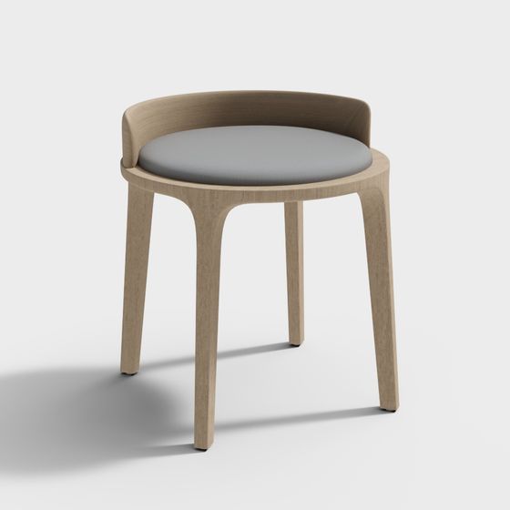 Natural Wood Round Stool 3D model