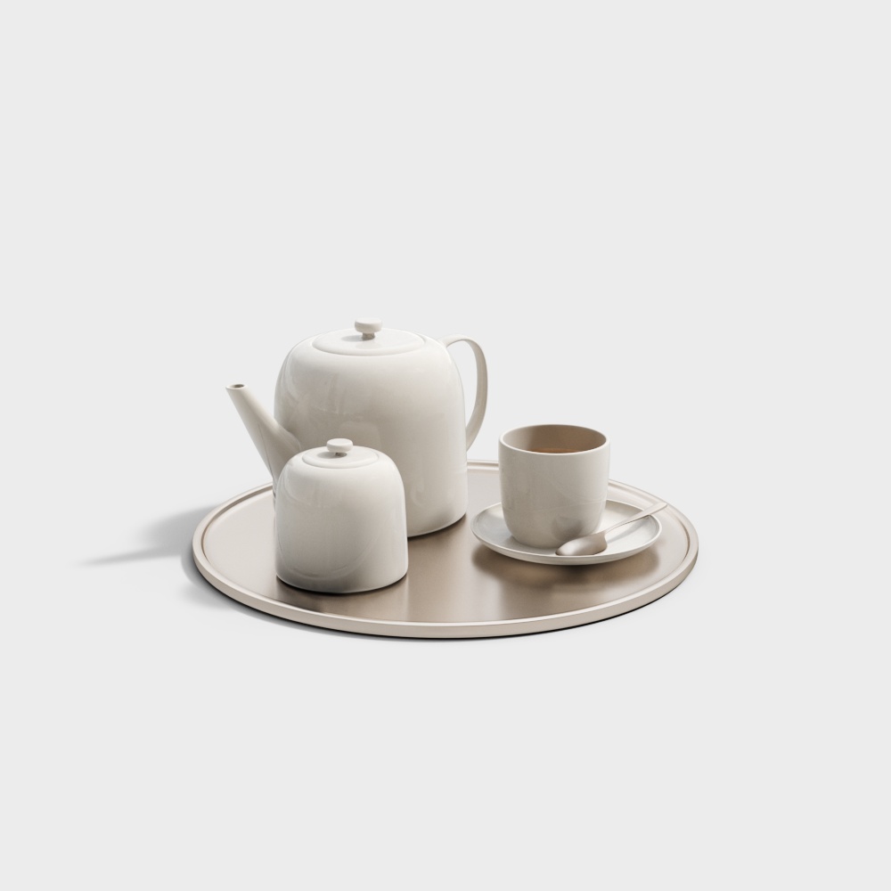Elegant Low-Polygon Tea Set 3D Model – White Ceramic