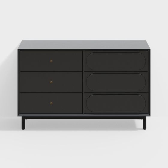 Mid-Century Modern Side Cabinet 3D Model in Black