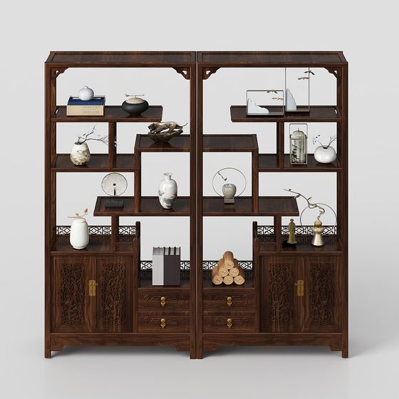 Elegant Chinese Bookshelf 3D model