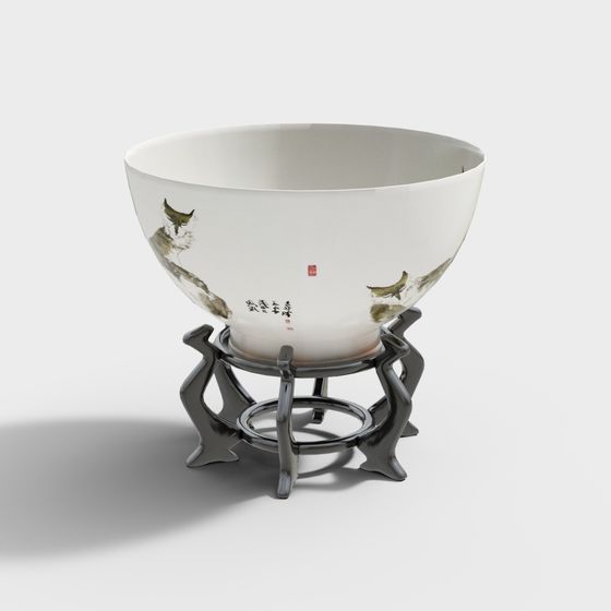 Ink Wash Tea Bowl 3D model