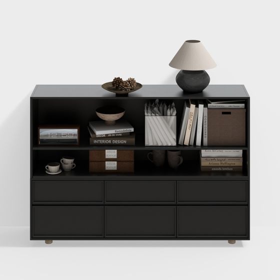 Modern Side Cabinet 3D Model in Black