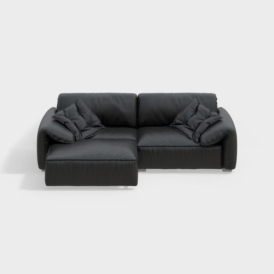 Modern Low-Poly Black Leather Sofa 3D model