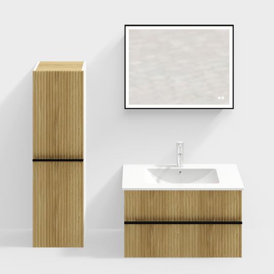Cabinet de salle de bain 80+35 bois + blanc