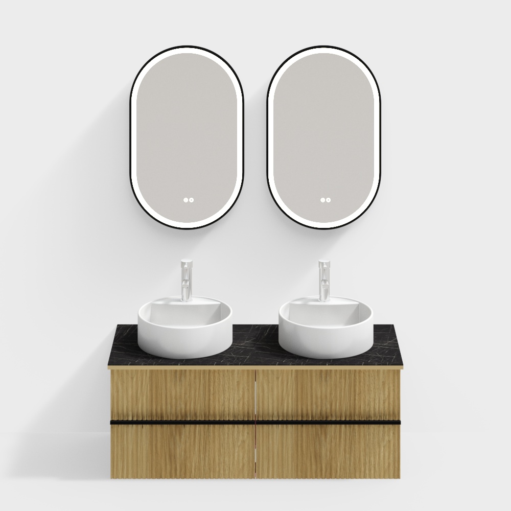 120 Holzmaserung + Schwarz Granit Badezimmer Schrank