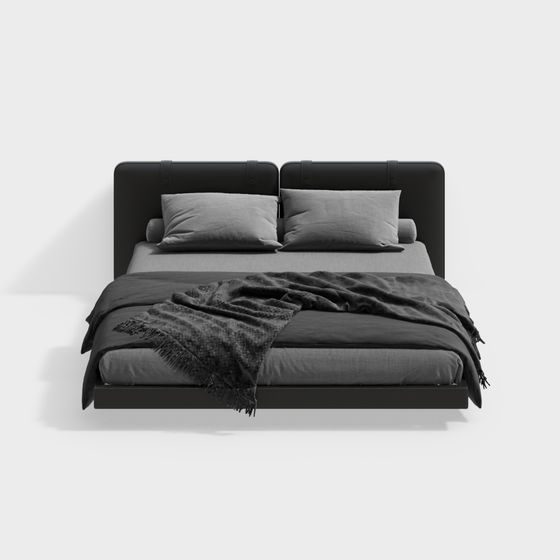 Minotti Italian Minimalist Double Bed 3D Model in Black