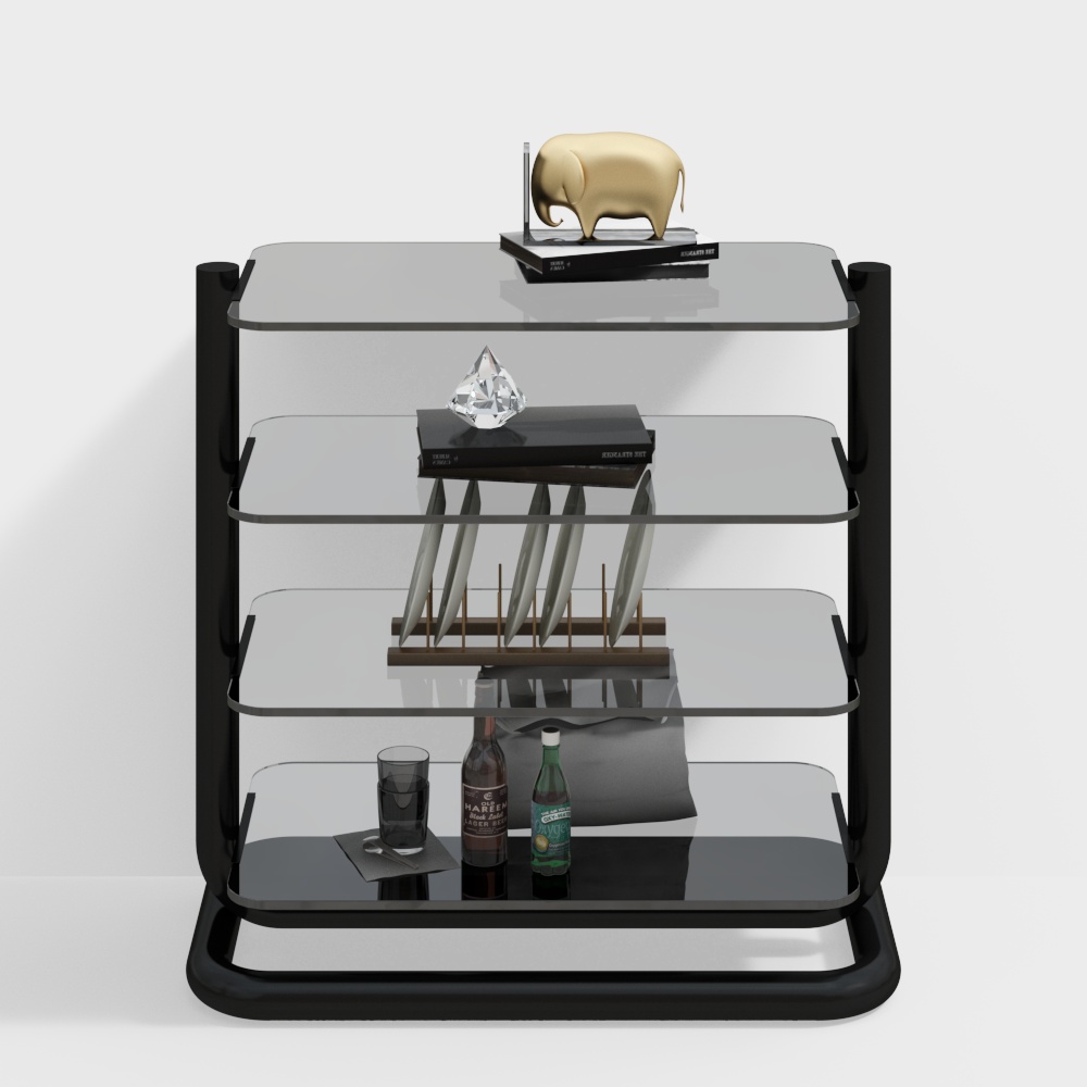 Elegant Glass Display Shelf 3D Model – Modern Black Frame