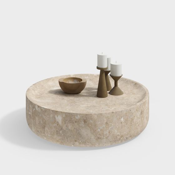 Beige Marble Low-Poly Round Tray 3D model