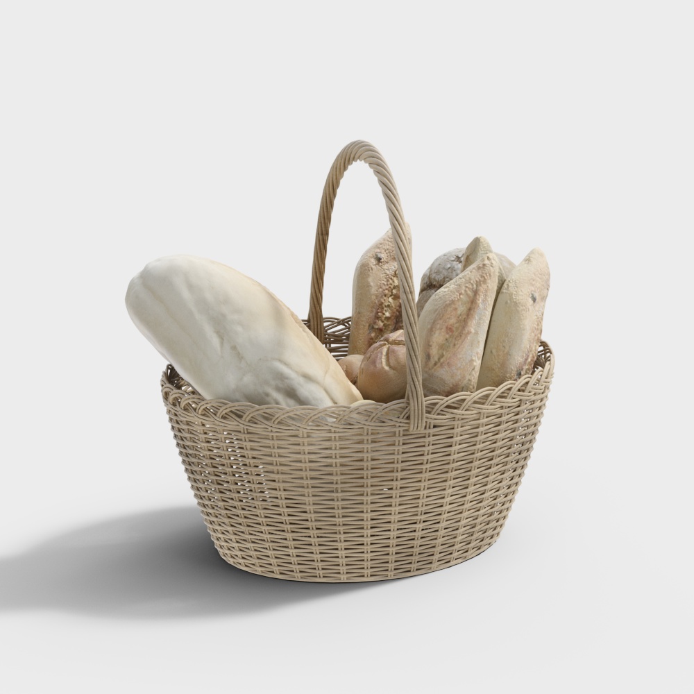Rustic Woven Bread Basket 3D Model – Low-Poly Wicker Design
