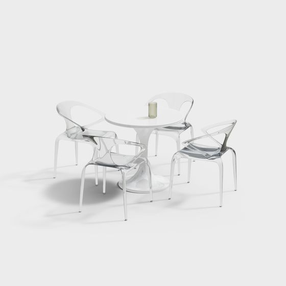 Futuristic Transparent Glass Dining Table and Chairs 3D model