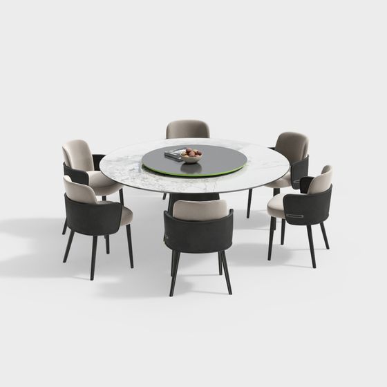 Elegant 3D Dining Table and Chairs Set Model