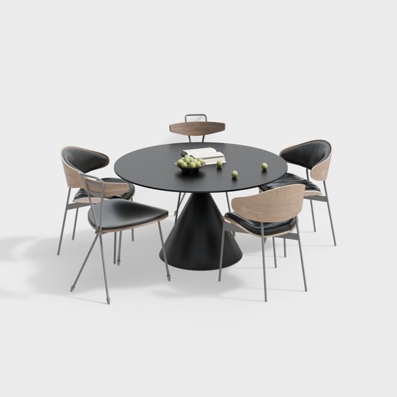 Stylish Round Table with Four Chairs 3D model