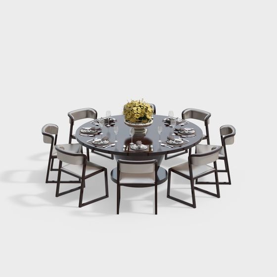 Elegant Round Dining Table 3D model
