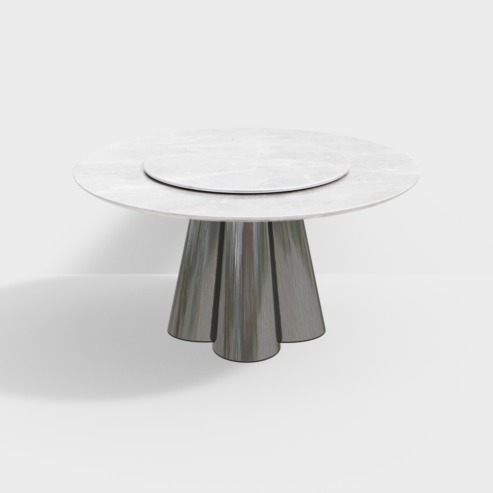 Elegant Round Table 3D Model – Marble and Metal