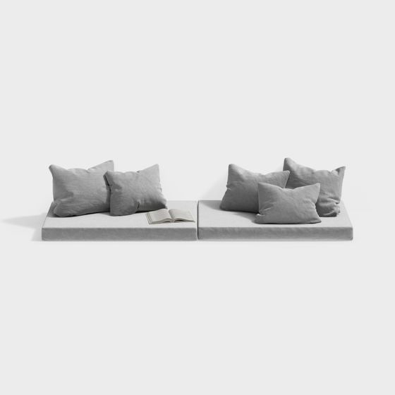 Modern Multi-Person Window Sill Pillow 3D Model in Gray
