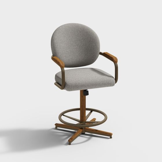 Vintage Office Chair 3D model with Gray Fabric
