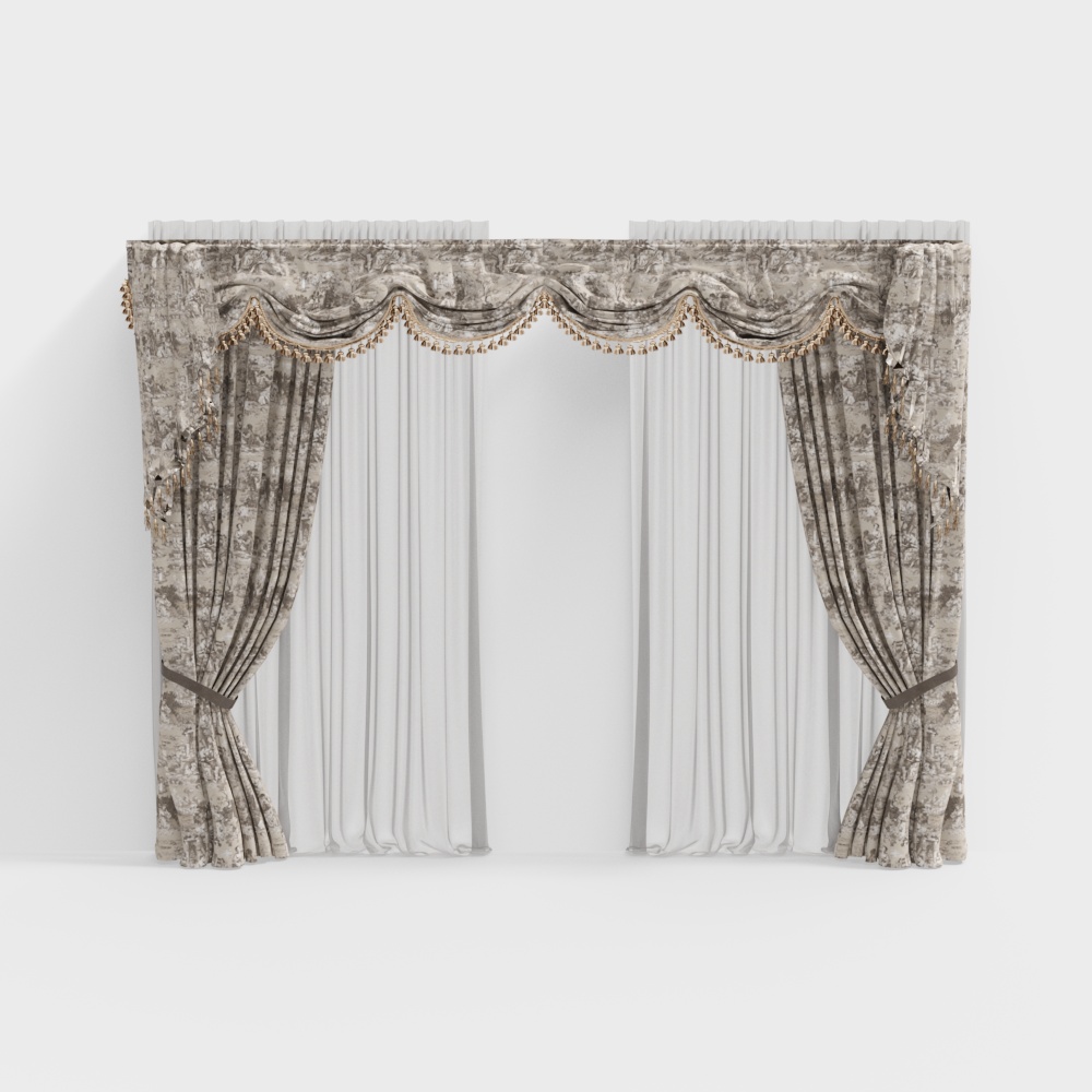 Elegant Low-Poly Curtain 3D Model – Patterned Fabric Design