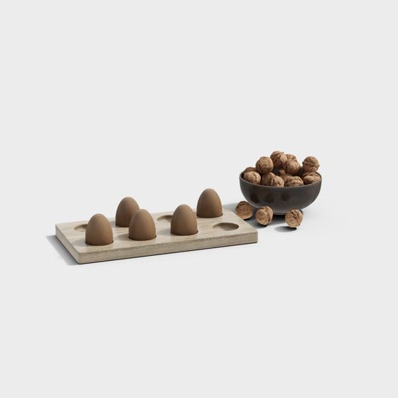 Wooden Egg Tray and Walnut Bowl 3D model