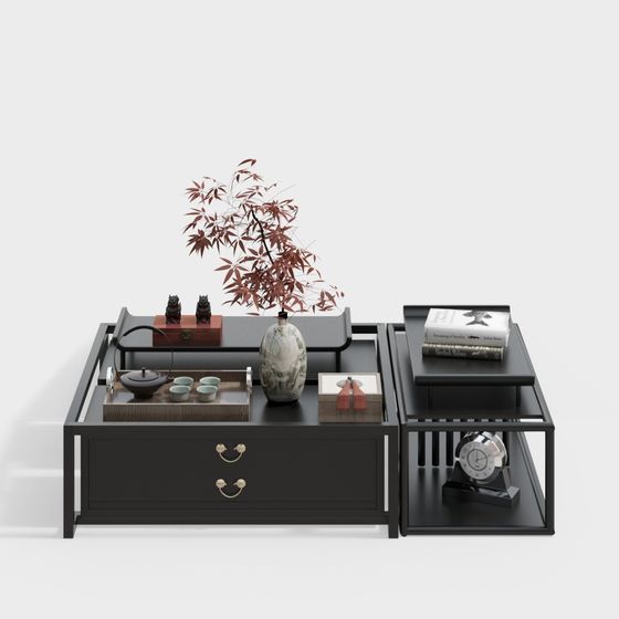 Elegant Low-Poly Tea Table Set 3D model