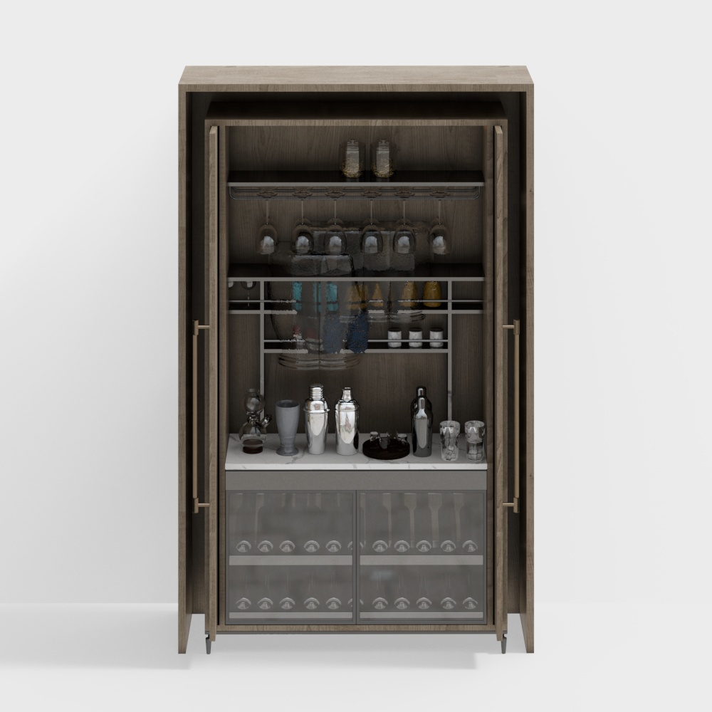 Elegant Low-Poly Bar Cabinet 3D model