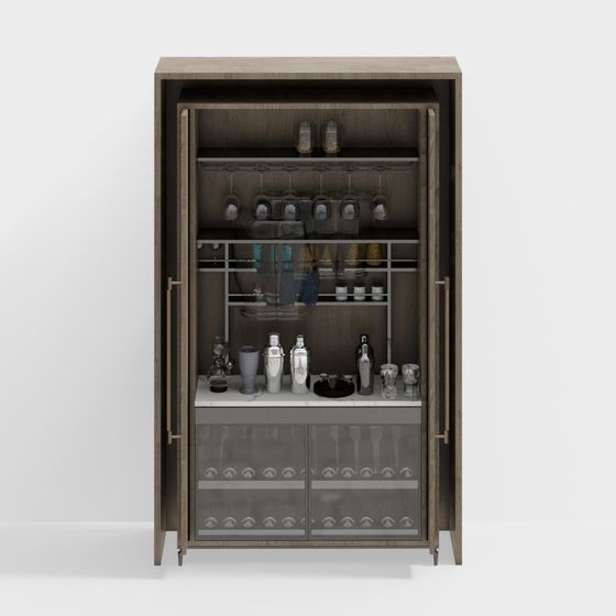 Elegant Low-Poly Bar Cabinet 3D model