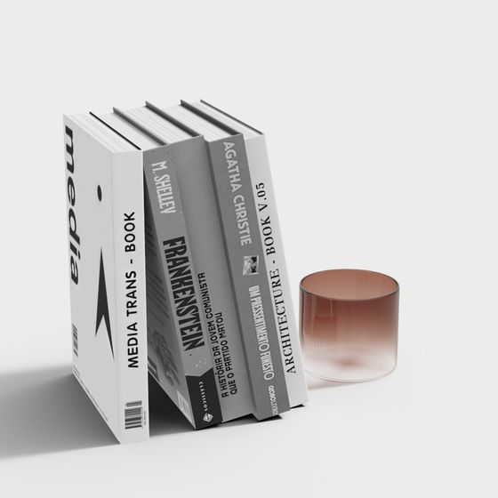 Modern Bookshelf and Glass Cup 3D model