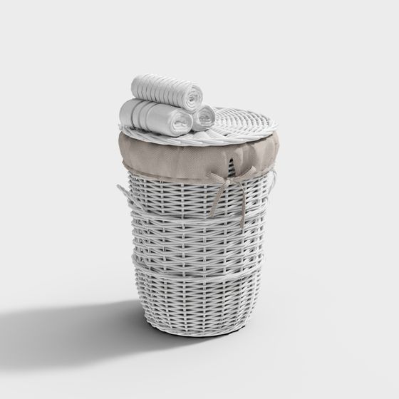 Stylish Wicker Laundry Basket 3D model