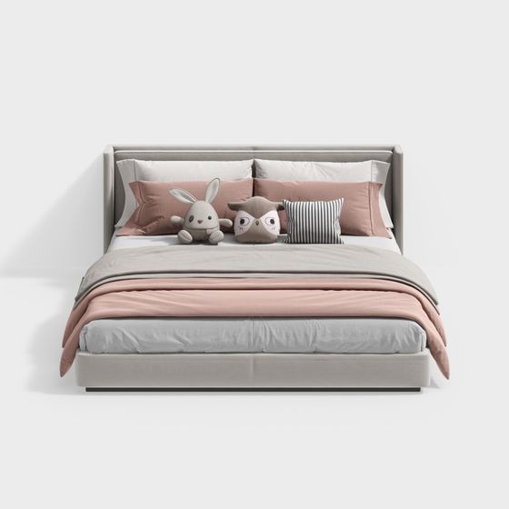 Elegant Low-Poly Bed 3D model for Modern Interiors