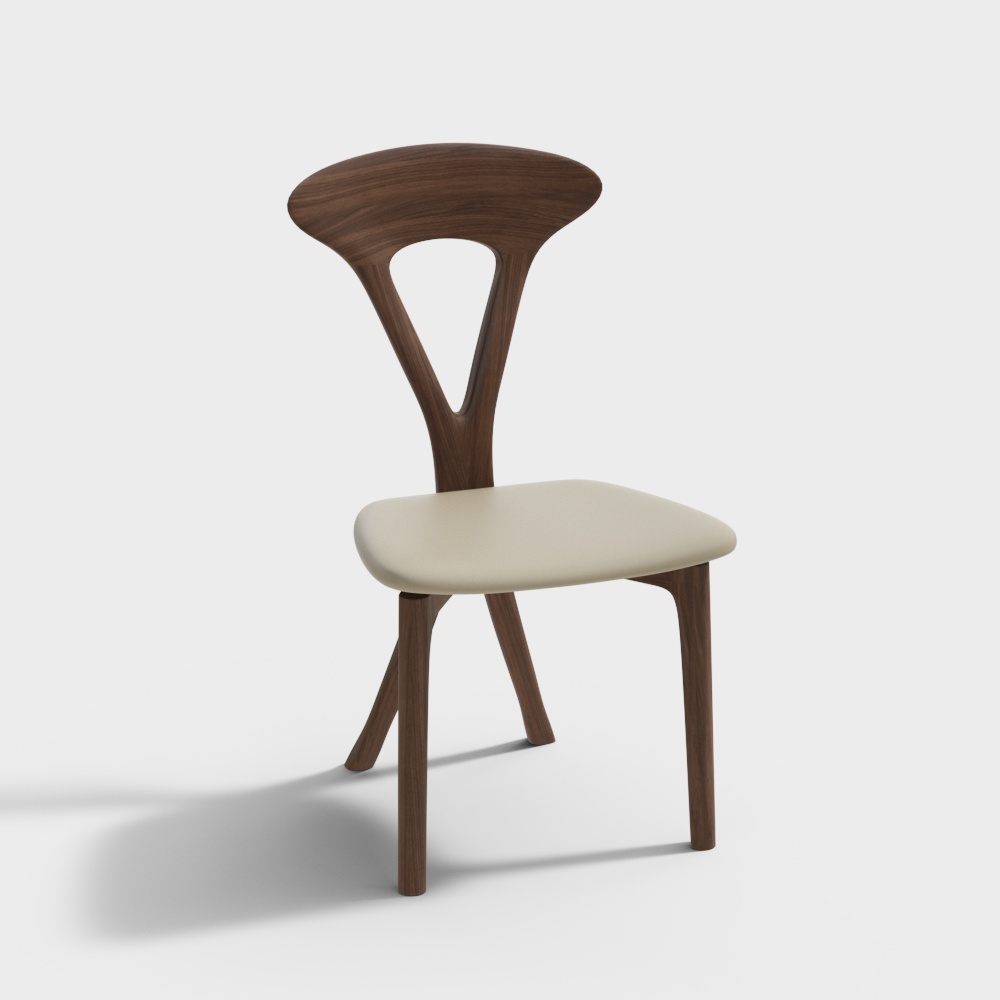 Sleek Wooden Chair 3D Model – Low-Poly Wood and Leather