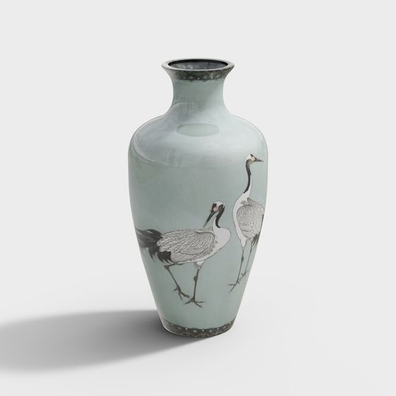 Elegant Crane Porcelain Vase 3D model