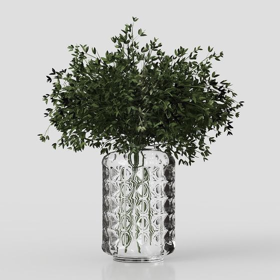 Low-Poly Glass Vase with Green Plant 3D model