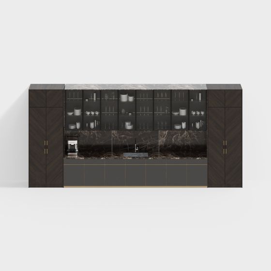 Stylish Black and Gold Bar Cabinet 3D model