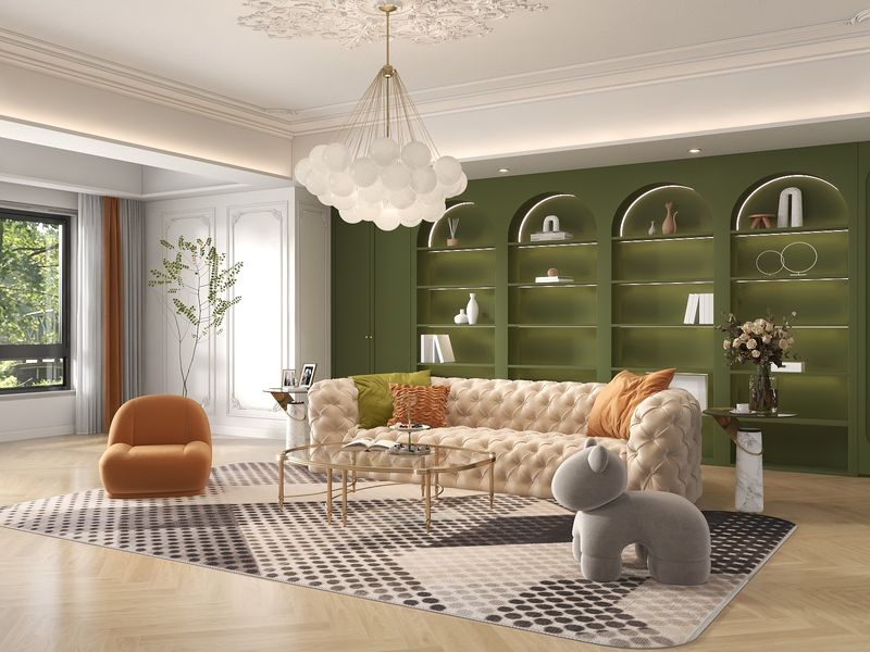Modern-Classical Living Room with Green Accents