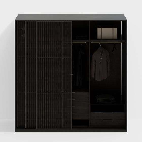 Modern Black Simple Wardrobe 3D Model