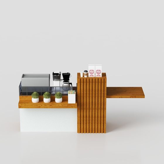 Stylish Coffee Bar Counter 3D model with Natural Elements