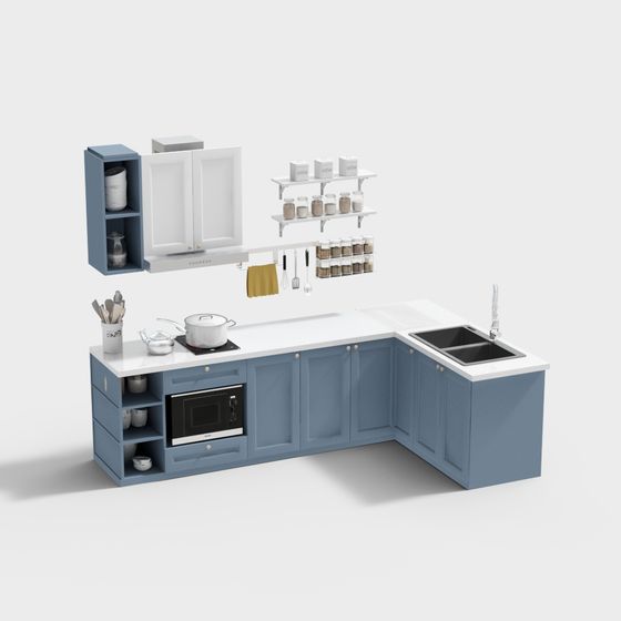 Contemporary Blue Kitchen 3D Model