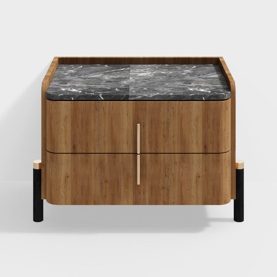 Elegant Low-Poly Wooden Nightstand 3D model