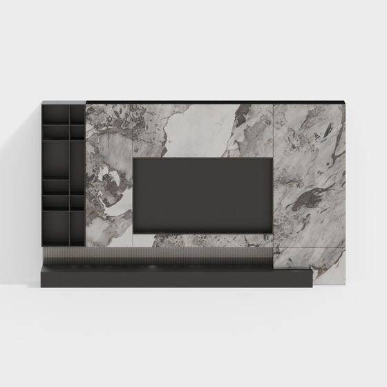 Modern TV Background Wall 3D Model in Black