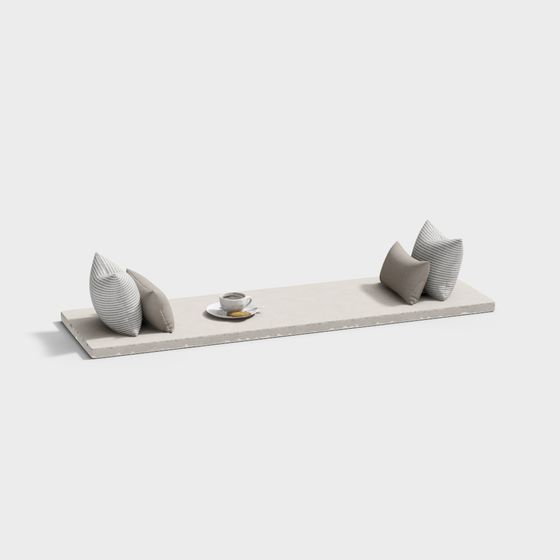Elegant Low Poly Bench and Cushion Set 3D model
