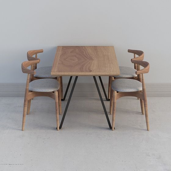 4-Seater Dining Set 3D Model in Brown for Family Gatherings