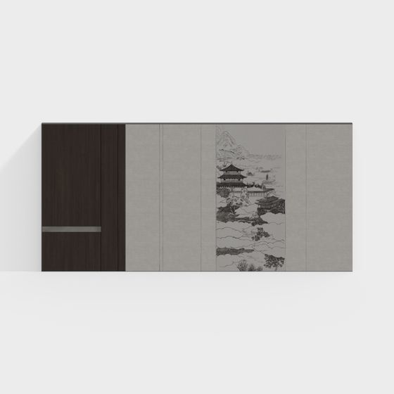 Stylish Ink Painting Screen 3D model for Creative Spaces