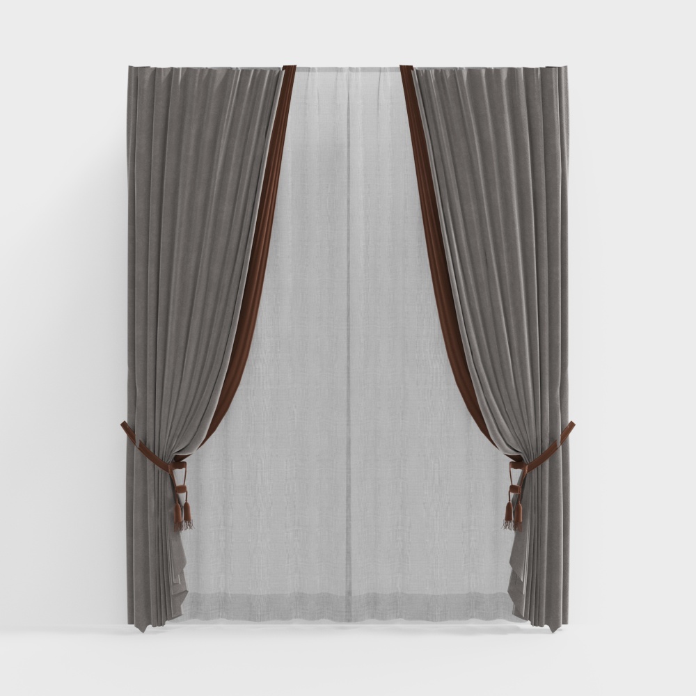 Elegant Gray and Brown Curtain 3D model