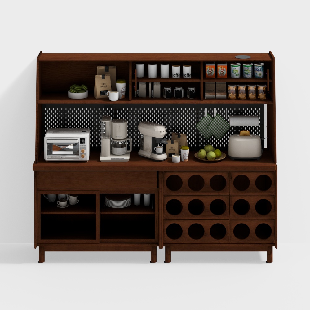 Vintage Coffee Corner Cabinet 3D Model – Retro Wood Design