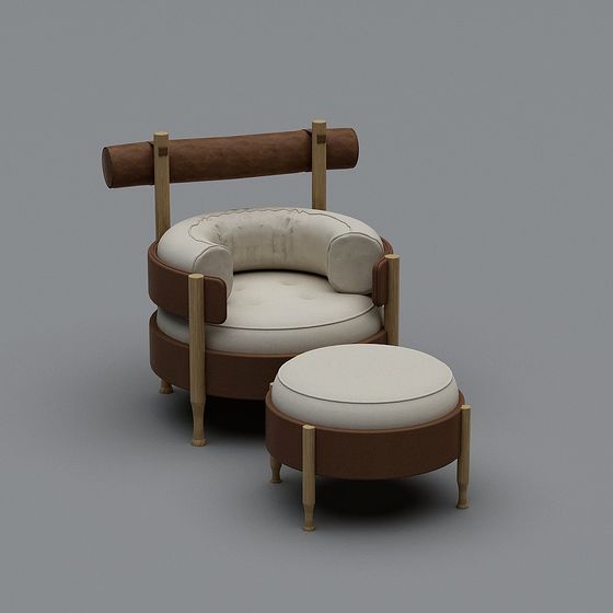 Chic Low-Poly Seat and Footstool Combo 3D model for Modern Interiors