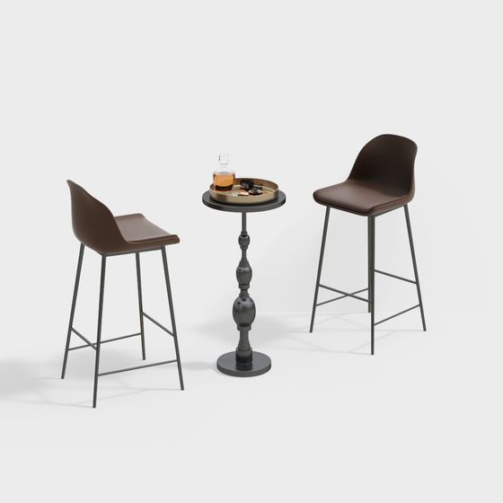 Minimalist Bar Stool and Round Table Combo 3D model