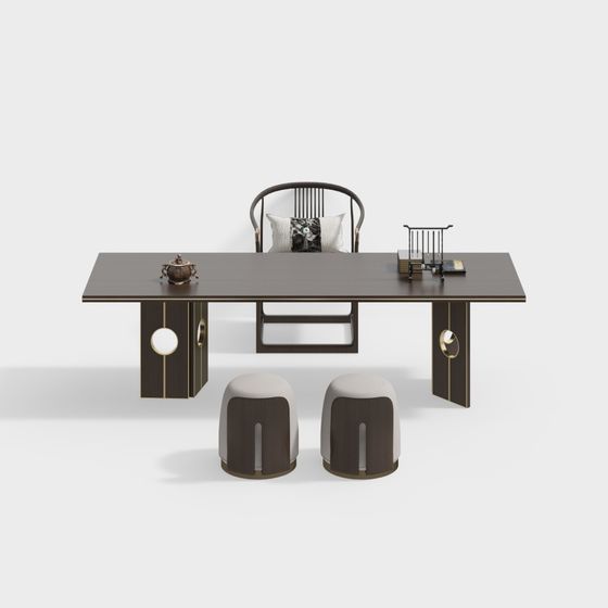 Eastern Elegance Table and Chair 3D Model