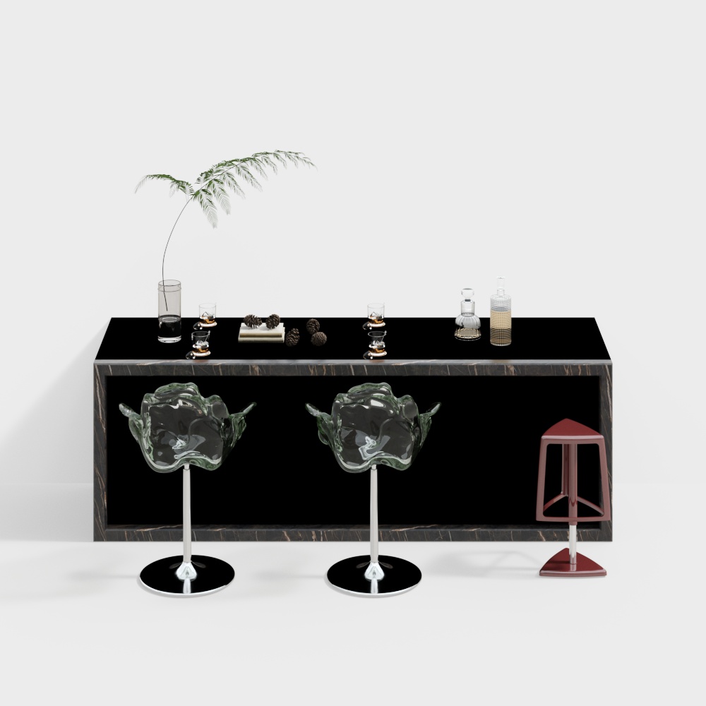 フランスの黒バーカウンターのバースツールセット